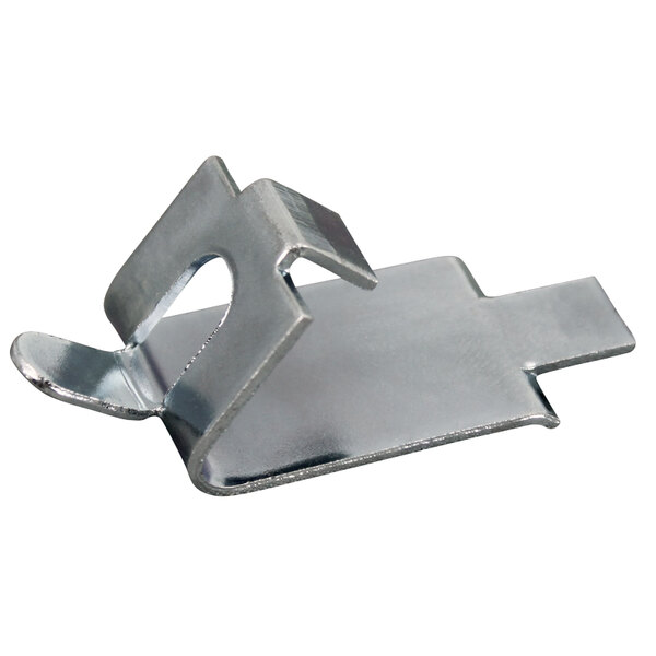 A metal All Points zinc shelf clip with a small hole in it.