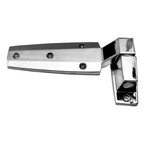 A chrome reversible cam lift door hinge with flush offset.