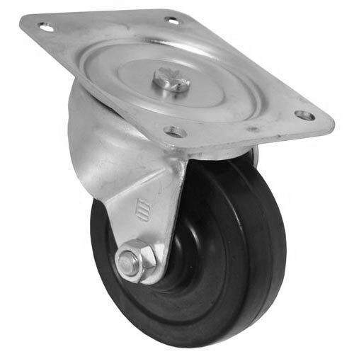 A black metal swivel plate caster wheel.