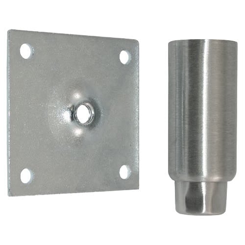 A stainless steel All Points adjustable equipment leg with a hex foot and plate mount.