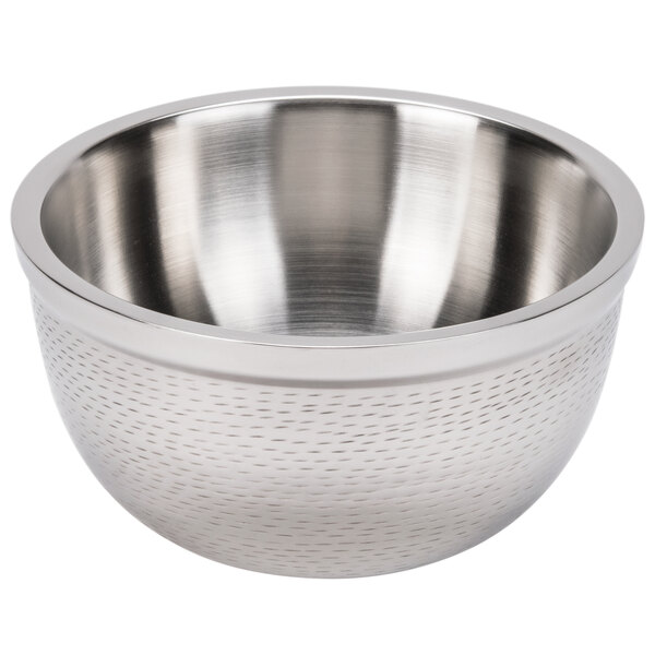 A silver stainless steel Tablecraft Remington bowl with a textured pattern.