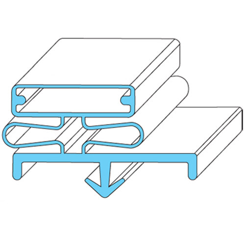 A blue line drawing of a 3-sided door gasket for a refrigerator.