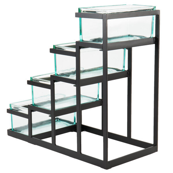 Cal-Mil 3338-13 Black Stair Step Condiment Display with Glass Jars - 18 ...
