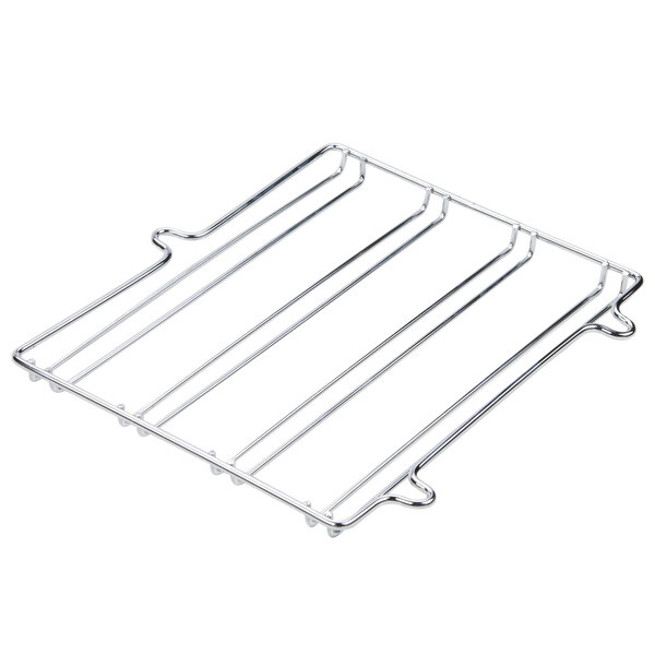 A metal rack with four rows of wire.