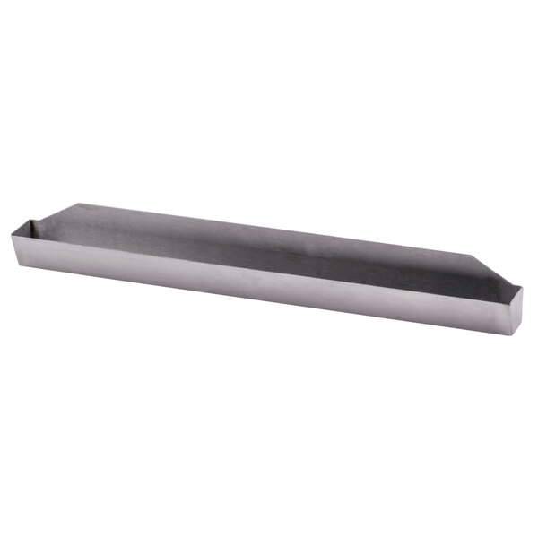 An Avantco stainless steel long rectangular drip tray with a handle.
