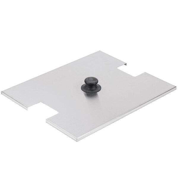 An Avantco metal night cover with a black knob.