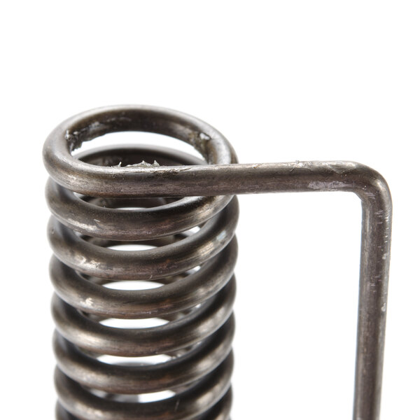 A close-up of a metal spring with a metal handle.