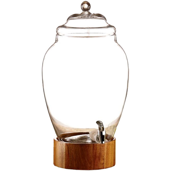Acopa 3 Gallon Slim Glass Beverage Dispenser with Wood Lid and Base