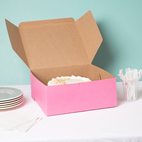 12" x 12" x 5" Pink Cake / Bakery Box - 100/Bundle
