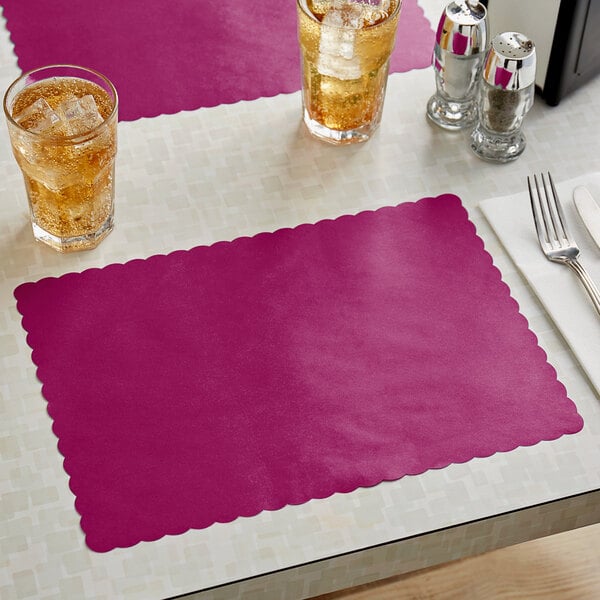 Choice 10" x 14" Wine Colored Paper Placemat with Scalloped Edge - 1000/Case