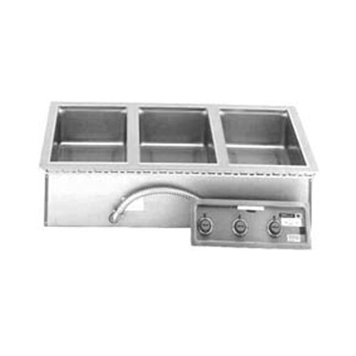 A Wells stainless steel drop-in hot food well on a kitchen counter.