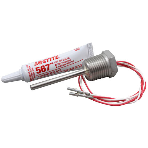 A Replacement screw-in thermometer probe with red and white wires inside a white tube.