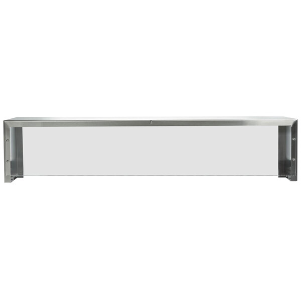 A stainless steel shelf with a clear acrylic panel on top.