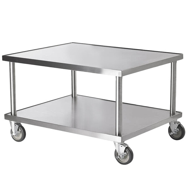A Vollrath stainless steel mobile equipment stand with casters.