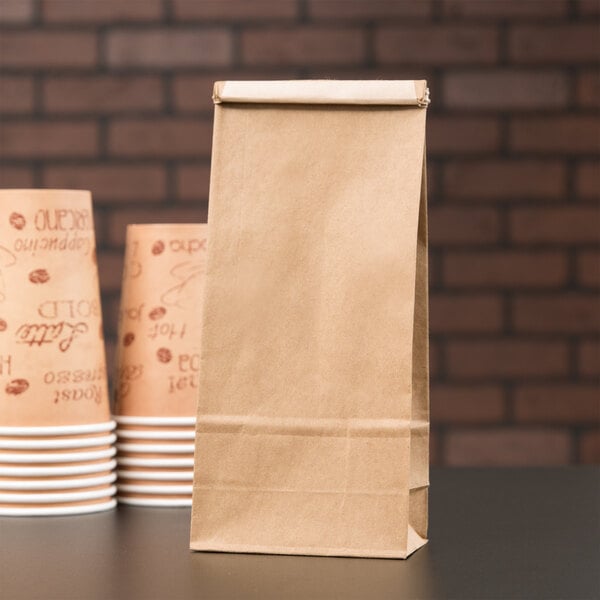 1 lb. Brown Kraft Paper Coffee Bag with Reclosable Tin Tie - 100/Pack