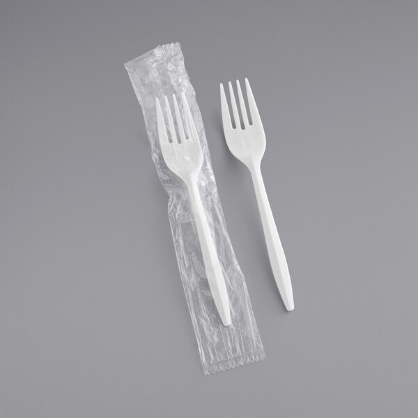 Choice Individually Wrapped Medium Weight White Plastic Fork 1000/Case