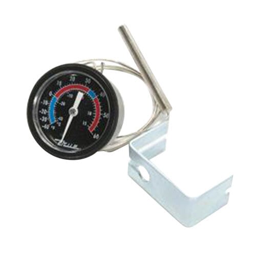 A True 925507 thermometer with a metal clamp on it.