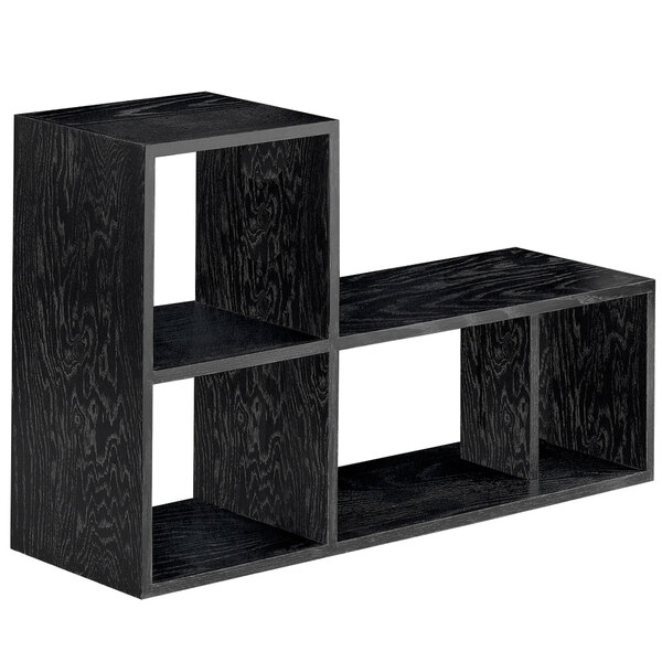 A black Cal-Mil Midnight building blocks system with square shelves.