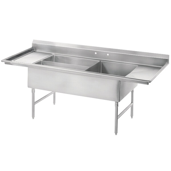 Advance Tabco 18-K5-56 Three Compartment Meat and Platter Sink with Two Drainboards - 91"