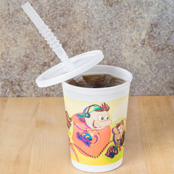 Huhtamaki Chinet 06273 12 oz. Roller Skate / Skateboard Design Plastic Kids Cup with Reusable Lid and Straw - 250/Case