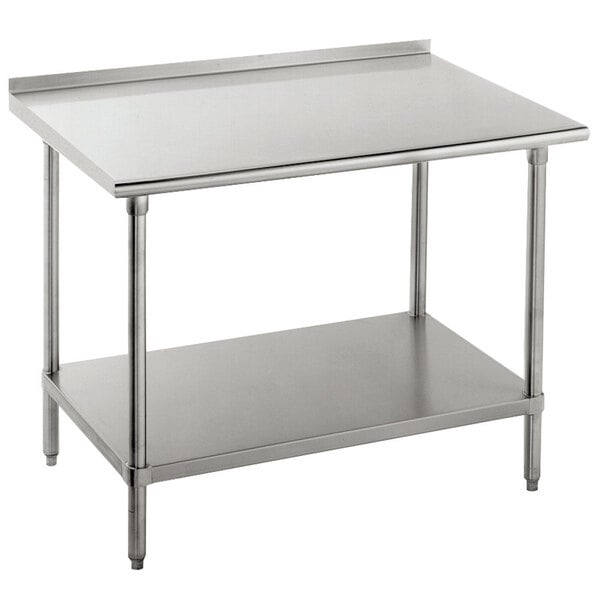 Advance Tabco FMS-246 24" x 72" 16 Gauge Stainless Steel Commercial Work Table with Undershelf and 1 1/2" Backsplash