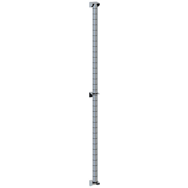 A silver Metro Super Erecta wall mount post with brackets.