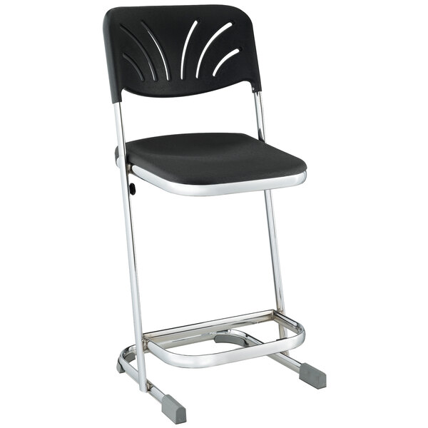 Height 22"Black National Public Seating 6622B Square Stool With Backrest 