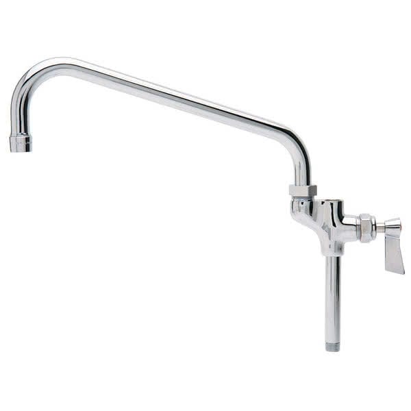 A silver Fisher add-on faucet with a long, curved neck and a lever handle.