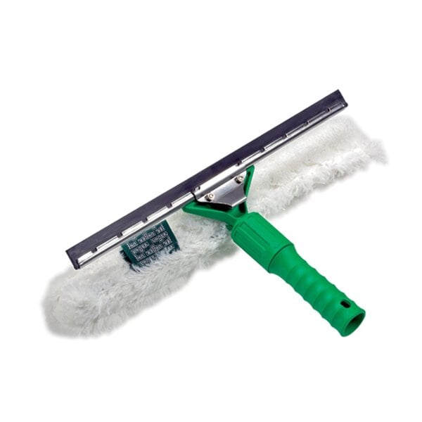 A white and green Unger Visa Versa squeegee with a handle.