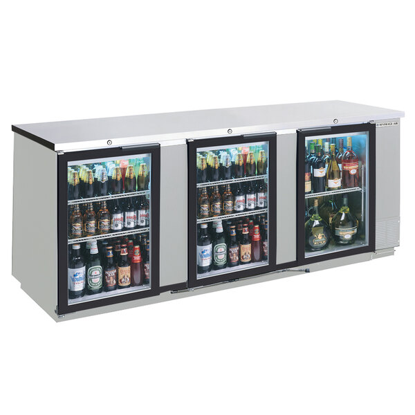 Beverage-Air BB72HC-1-GS-S-27 72" Stainless Steel Counter Height Sliding Glass Door Back Bar Refrigerator