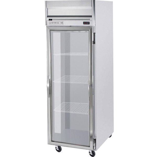 Beverage-Air HR1W-1G 1 Section Glass Door Reach-In Refrigerator - 34 cu. ft., Stainless Steel Front, Gray Exterior