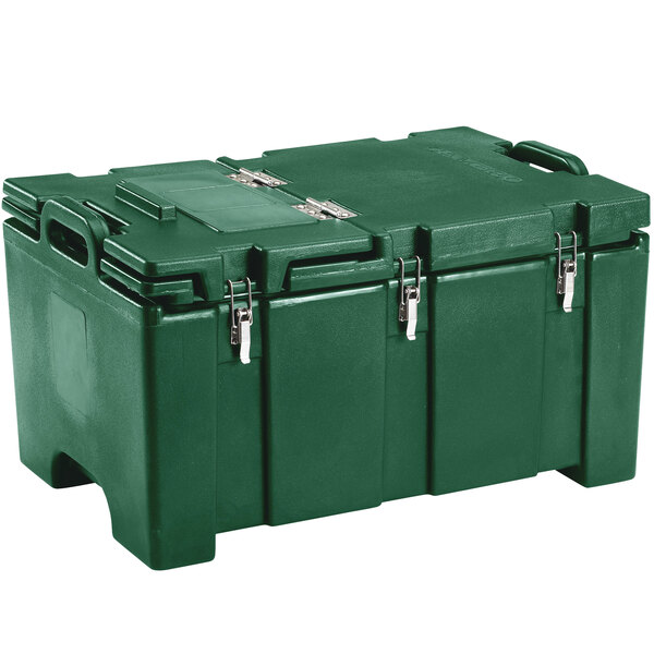 Cambro 100MPCHL519 Camcarrier® 100 Series Kentucky Green Top Loading 8" Deep Insulated Food Pan Carrier with Hinged Lid
