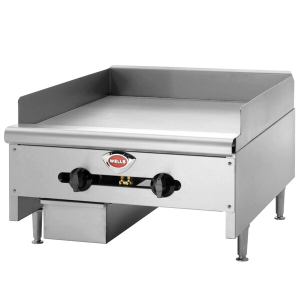 A Wells stainless steel countertop gas griddle.