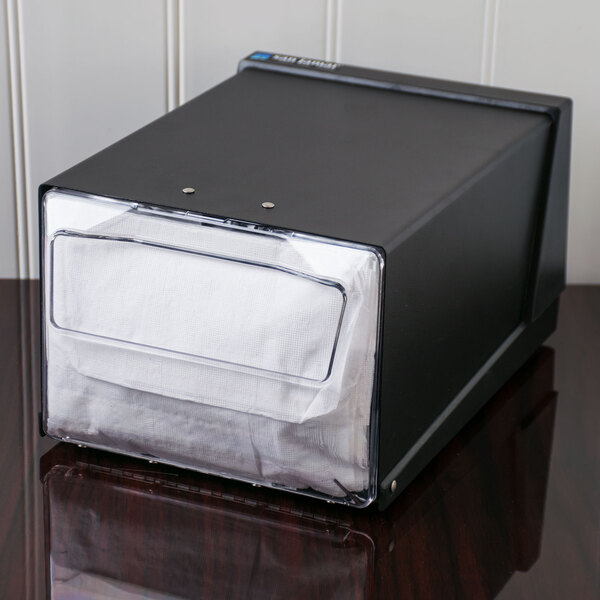 San Jamar H3001CLBK Fullfold Countertop Napkin Dispenser - Clear Face with Black Body