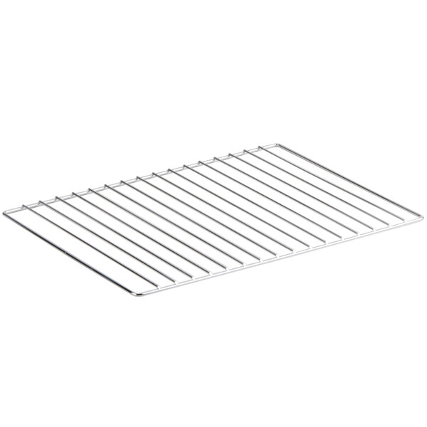 An Avantco metal wire rack with a grid on it.