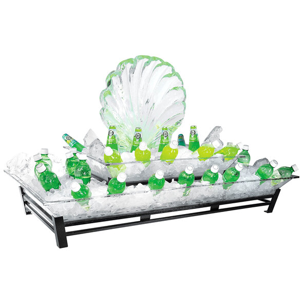 A Cal-Mil two tier ice housing system with green bottles in ice.