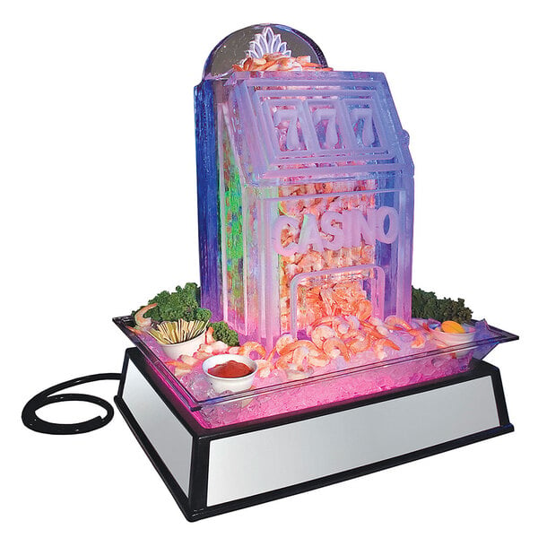 Cal-Mil IP101-220 Small Ice Carving Mirror Pedestal with Drainage Hose and 220V LED Lighting - 19" x 27" x 10"