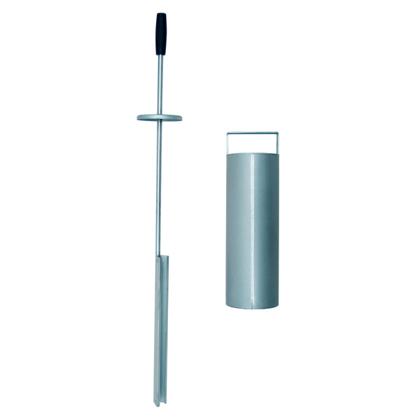 A metal pole with a plastic handle.