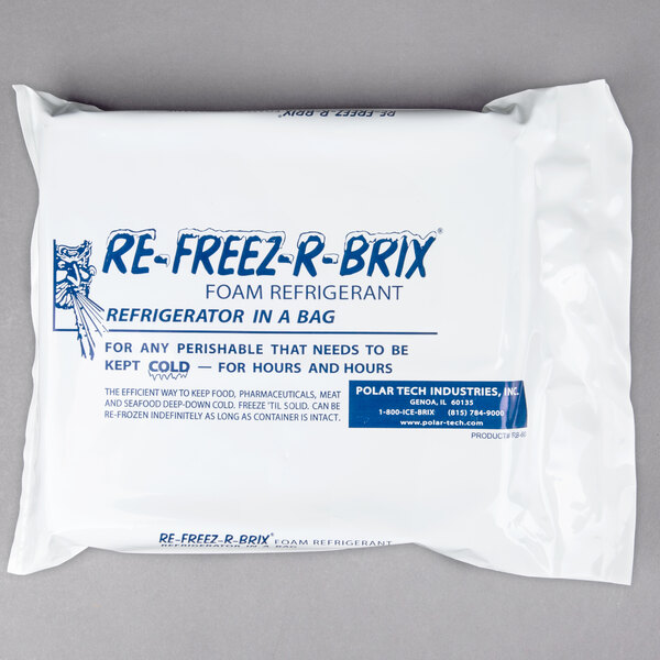 A white Polar Tech package with blue text containing a bag of freeze - r - brix.