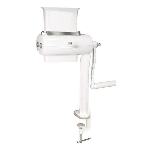 A white Weston manual meat tenderizer with a handle.