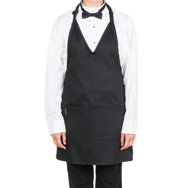 Chef Revival Black PolyCotton Customizable Tuxedo Apron with 2 Pockets