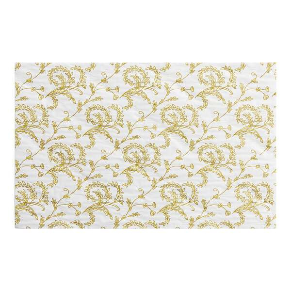 9 1/4" x 5 7/8" 3-Ply Glassine 1/2 lb. White Candy Box Pad with Gold Floral Pattern   - 250/Case