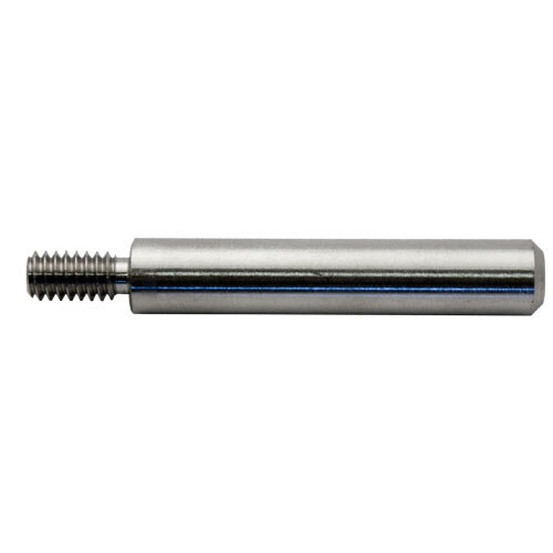 A long metal rod with a threaded stainless steel screw and blue handle.