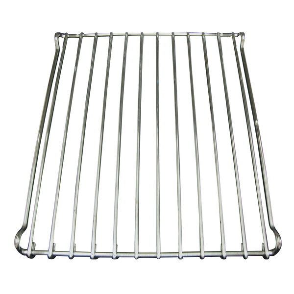 An Amana stainless steel metal wire rack with metal handles.