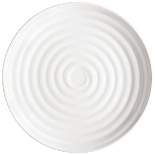 A white GET Milano melamine plate with a spiral pattern on it.