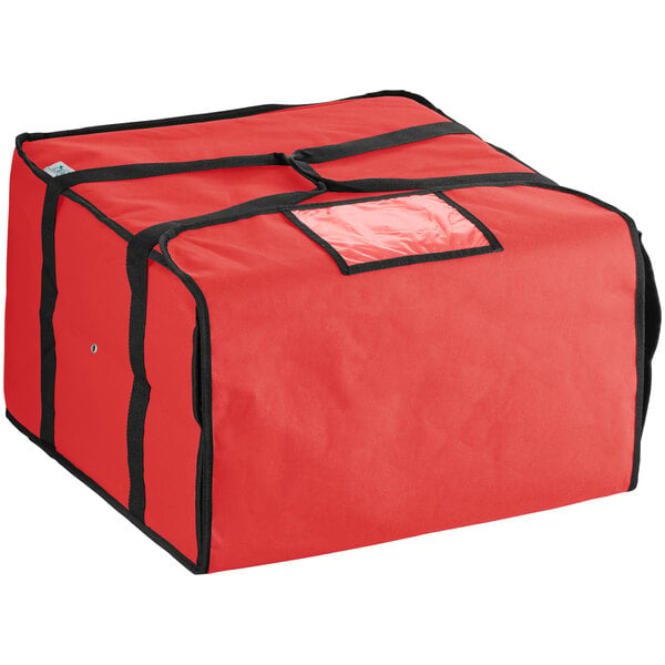 Choice Insulated Pizza Delivery Bag Red Nylon 20 1/2" x 20 1/2" x 12" - Holds Up To (6) 16", (5) 18", or (4) 20" Pizza Boxes