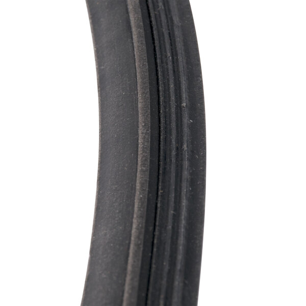 A close-up of a black rubber tire seal.