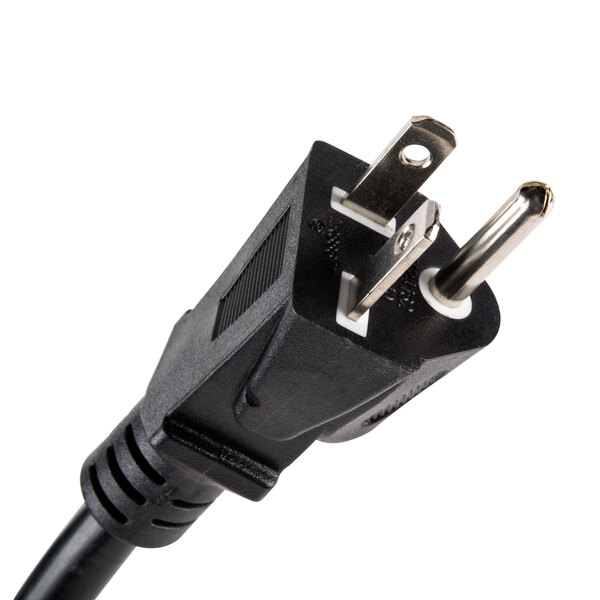 A black Avantco power cord plug.