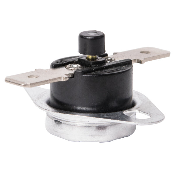 A close-up of a black and silver Avantco manual thermostat.