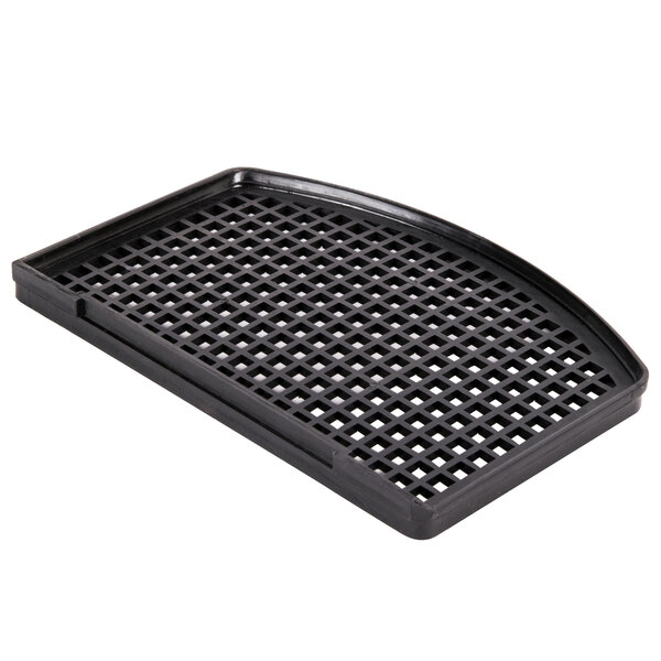 A black plastic tray with holes.